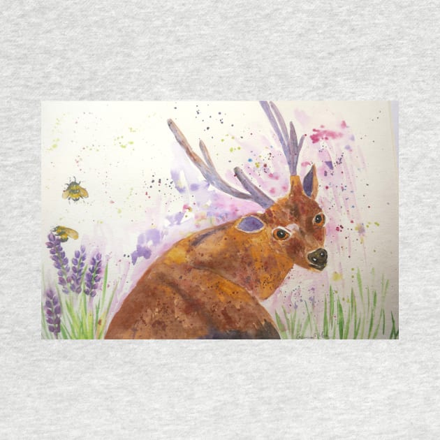 Stag among Lavander and bumblebees by Casimirasquirkyart